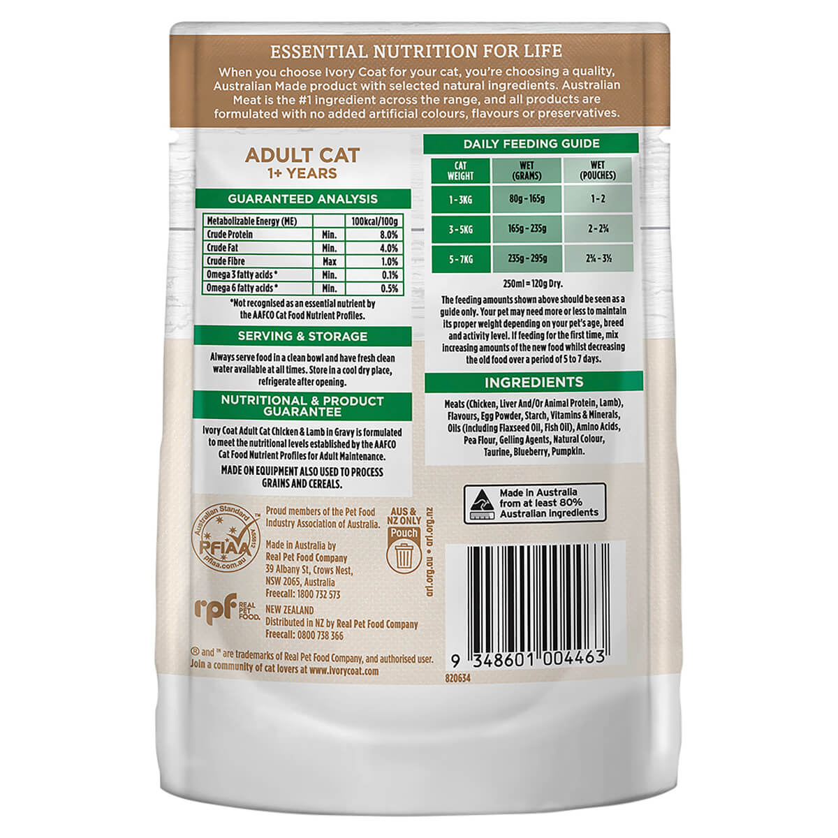 Ivory Coat Adult Chicken with Lamb Wet Cat Food 85g - PetPost Australia