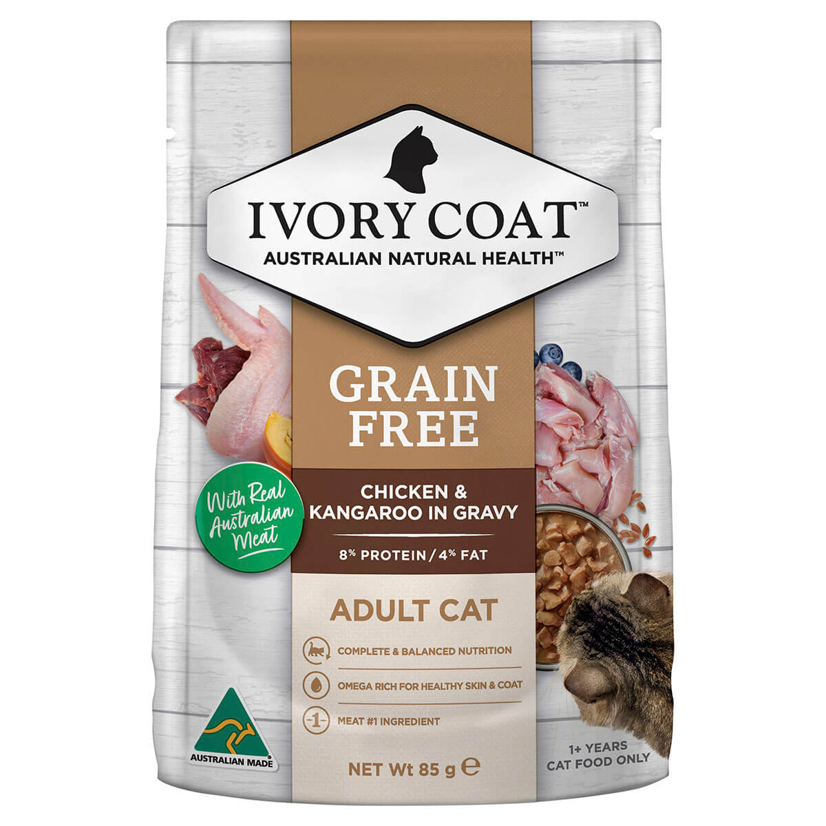 Ivory Coat Grain Free Adult Wet Cat Food Chicken & Kangaroo in Gravy - PetPost Australia