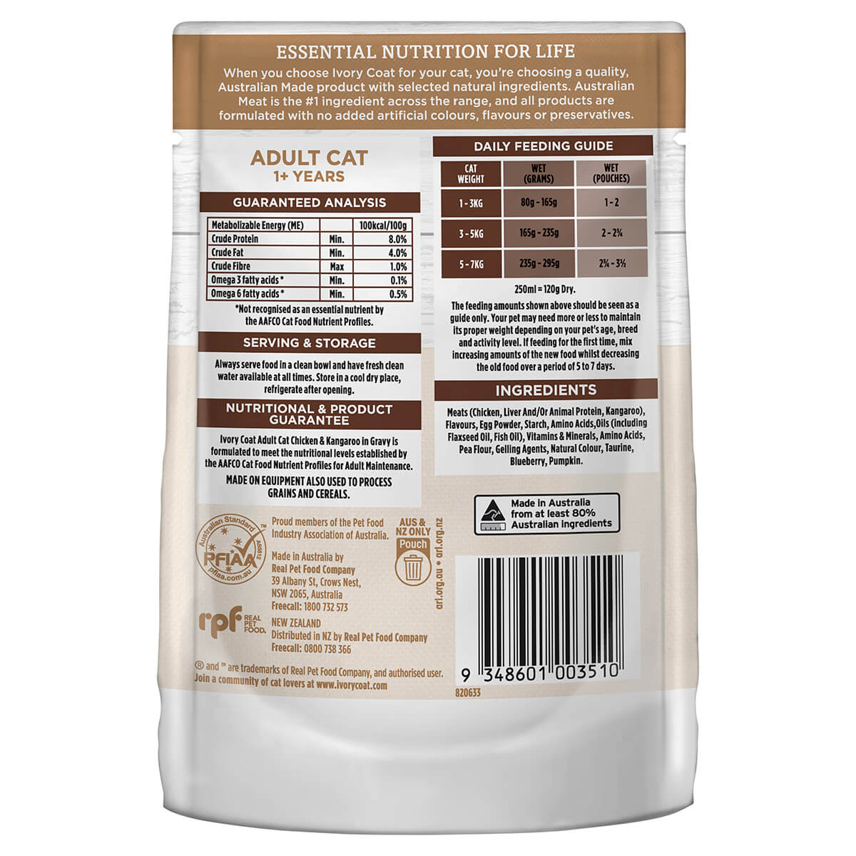 Ivory Coat Grain Free Adult Wet Cat Food Chicken & Kangaroo in Gravy 85g - PetPost Australia