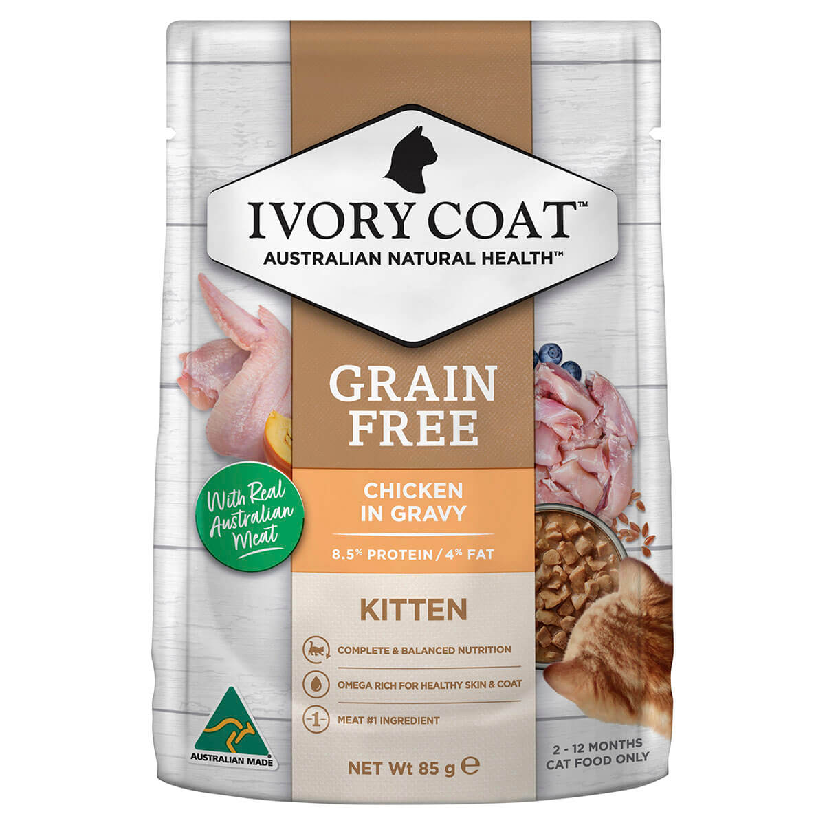 Ivory Coat Grain Free Kitten Wet Food Chicken in Gravy 85g - PetPost Australia