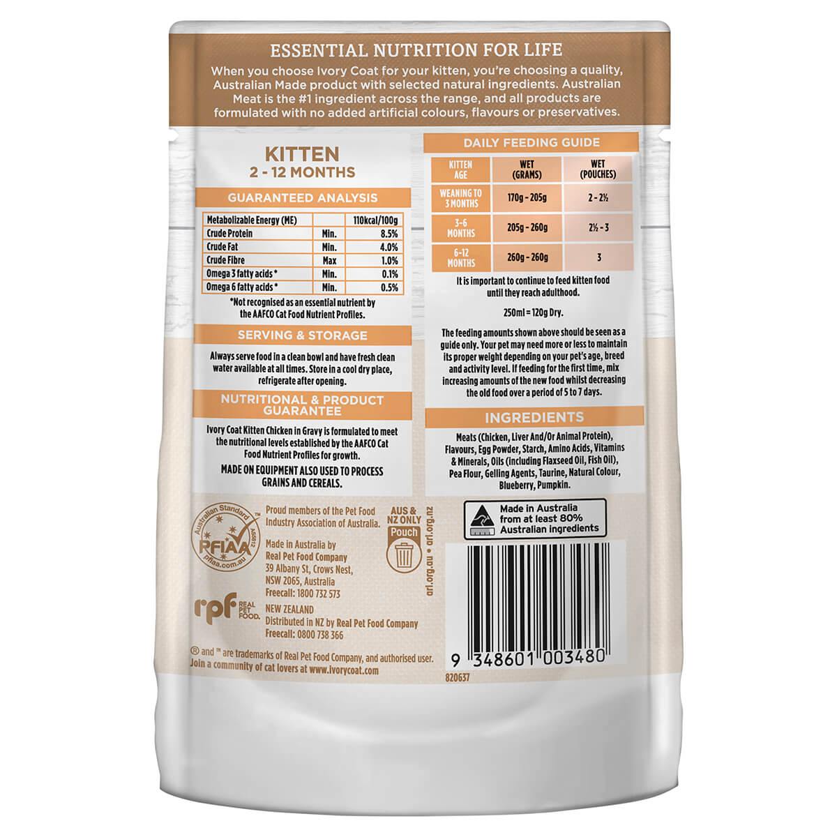 Ivory Coat Grain Free Kitten Wet Food Chicken in Gravy 85g - PetPost Australia
