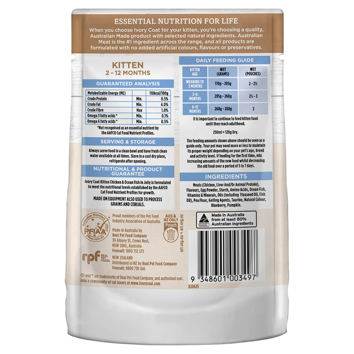 Ivory Coat Grain Free Kitten Wet Food Chicken & Ocean Fish in Jelly 85g - PetPost Australia