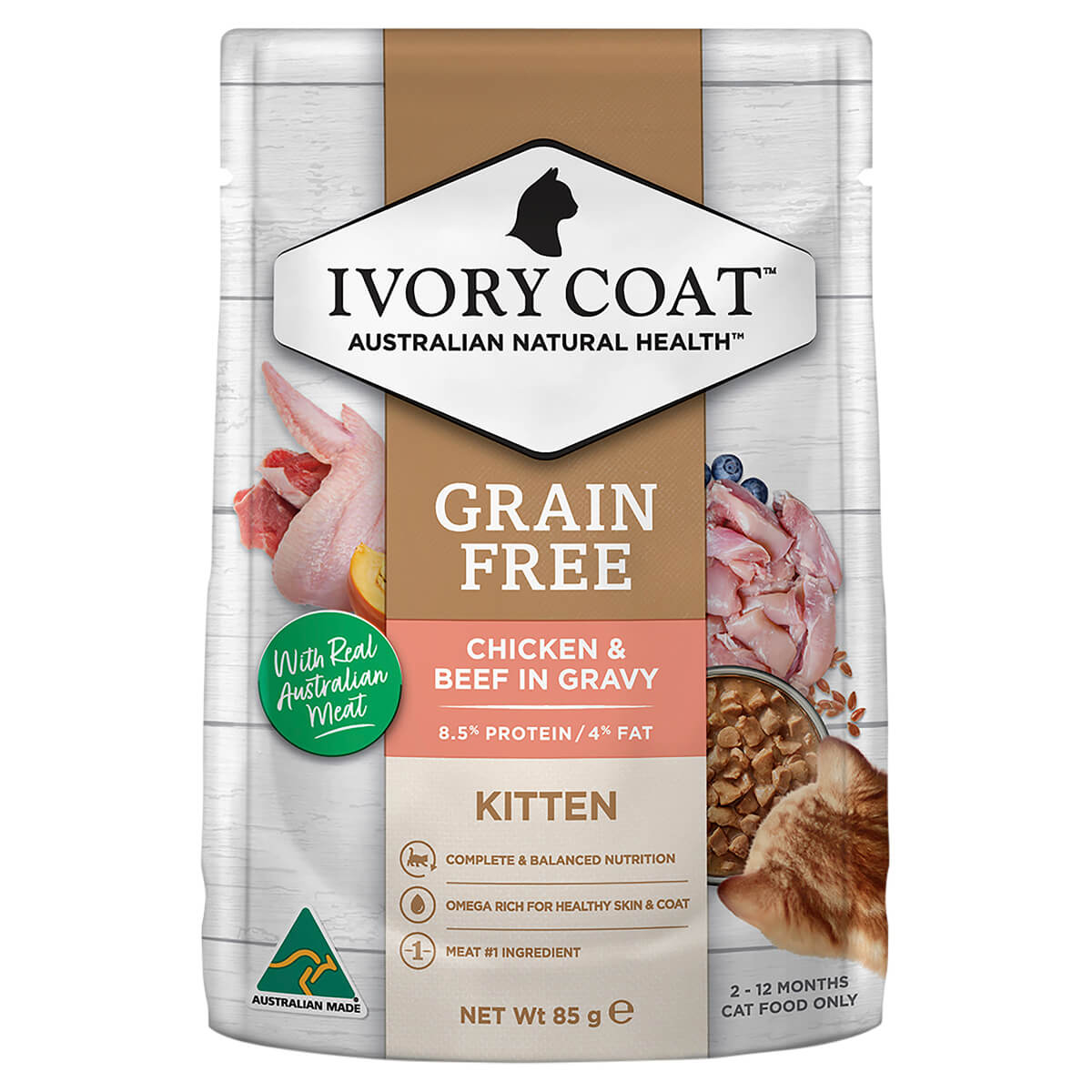 Ivory Coat Kitten Chicken with Beef Wet Cat Food 85g - PetPost Australia