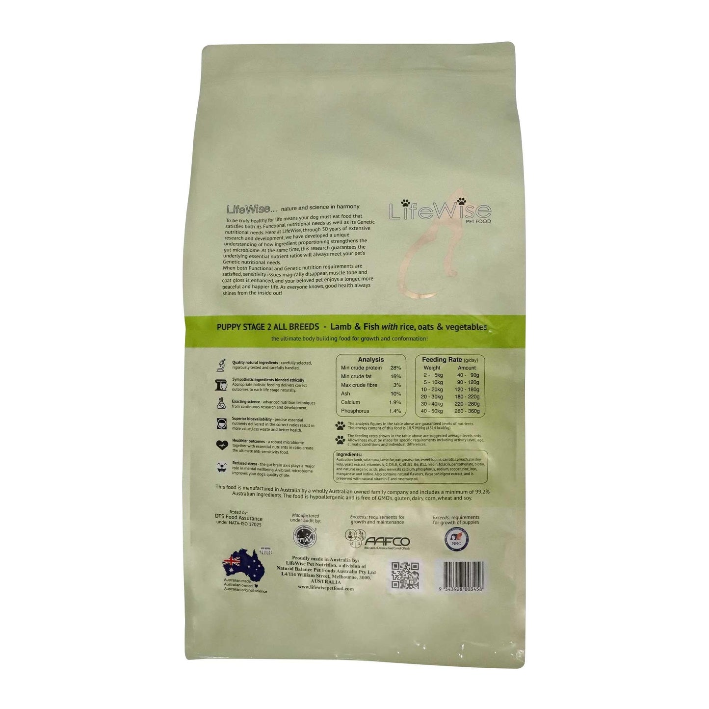 Lifewise Stage 2 Lamb Fish Rice Oats & Vegetables Puppy Dry Dog Food - PetPost Australia
