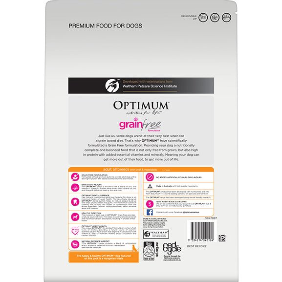 Optimum Grain Free Beef & Vegetables Bag Dry Dog Food 2.5kg - PetPost Australia