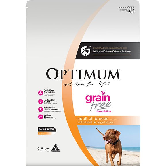 Optimum Grain Free Beef & Vegetables Bag Dry Dog Food 2.5kg - PetPost Australia