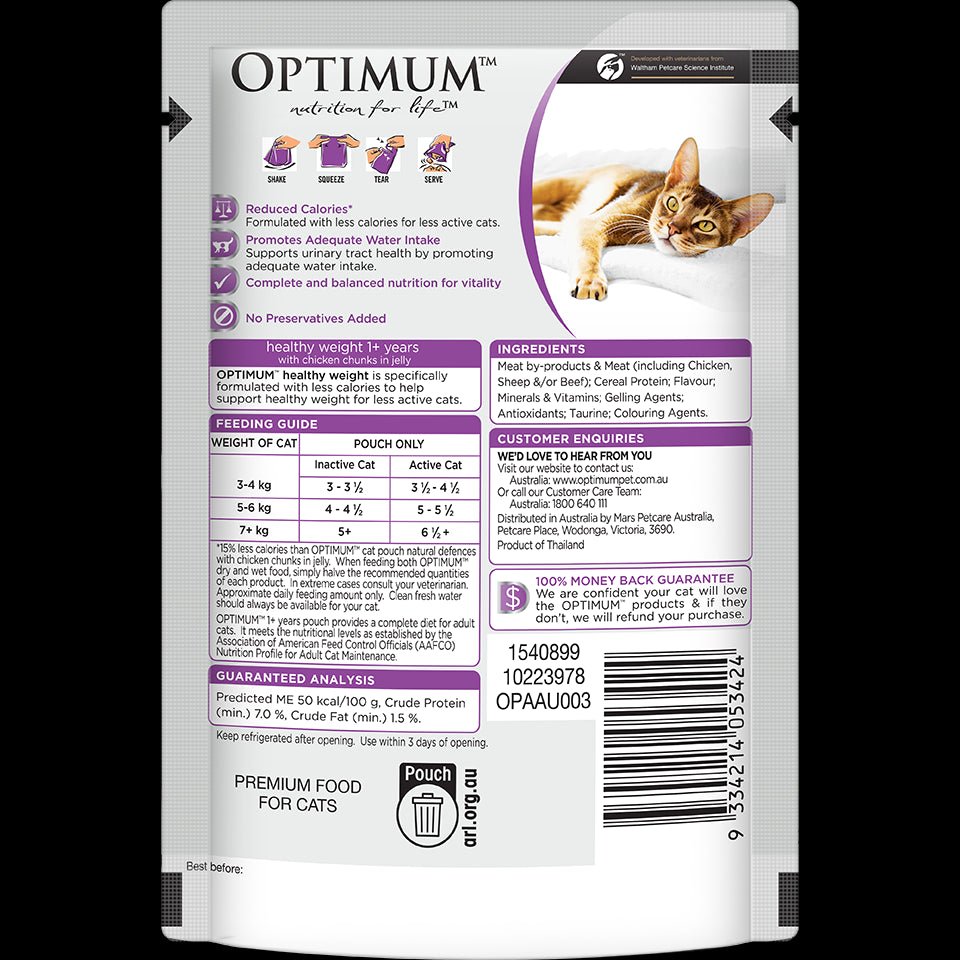 OPTIMUM Healthy Weight Adult Chicken Chunks In Jelly Wet Cat Food - PetPost Australia
