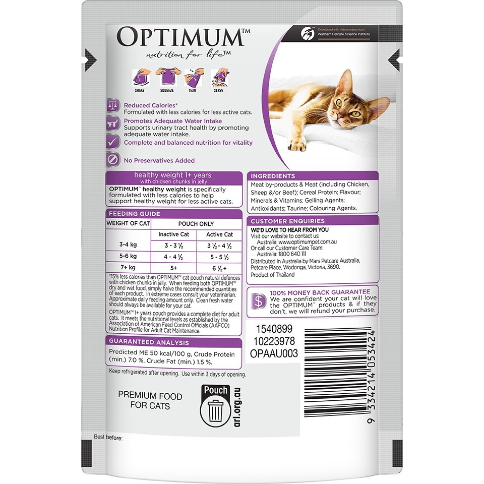 OPTIMUM Healthy Weight Adult Chicken Chunks In Jelly Wet Cat Food - PetPost Australia