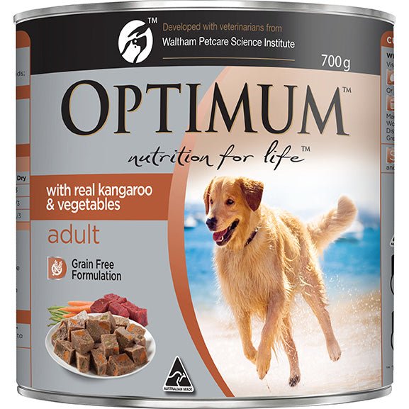 Optimum Real Kangaroo & Vegetables Adult Wet Dog Food Can 700g - PetPost Australia