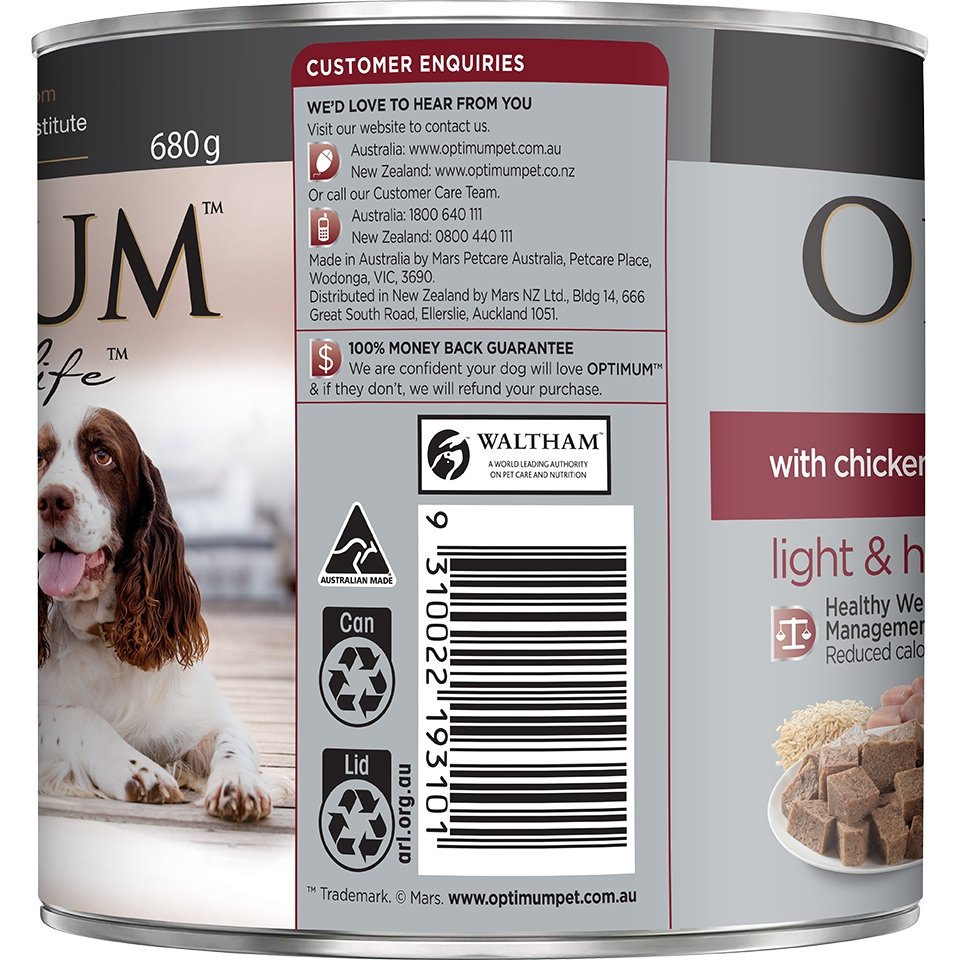 Optimum Weight Management Chicken and Rice Canned Dog Food 700g - PetPost Australia