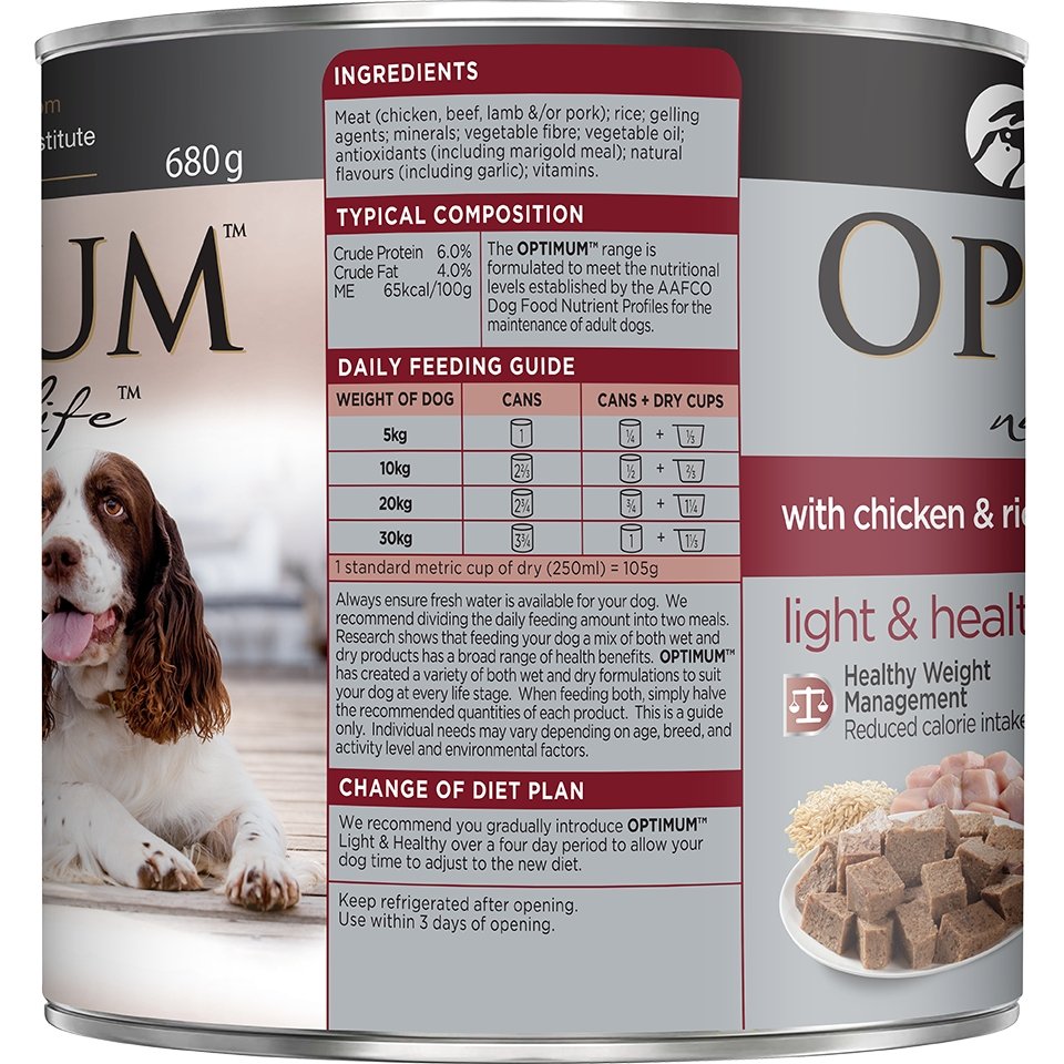Optimum Weight Management Chicken and Rice Canned Dog Food 700g - PetPost Australia