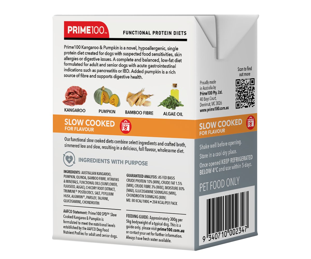 Prime100 SPD Slow Cooked Kangaroo & Pumpkin Dog Food - PetPost Australia