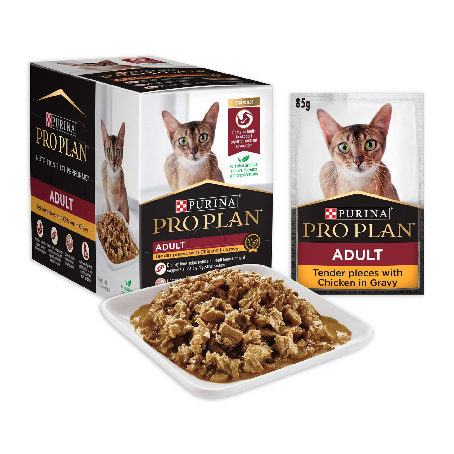 Pro Plan Adult Chicken Gravy Pouch Wet Cat Food 85G - PetPost Australia