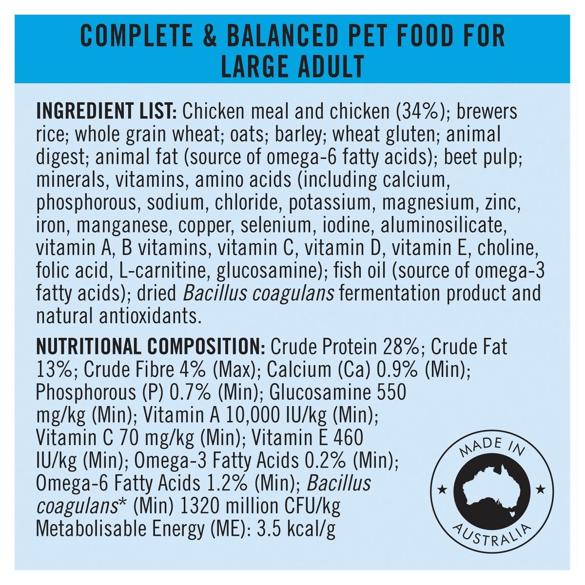 Pro Plan Large Breed Adult Chicken Formula with Probiotics - PetPost Australia