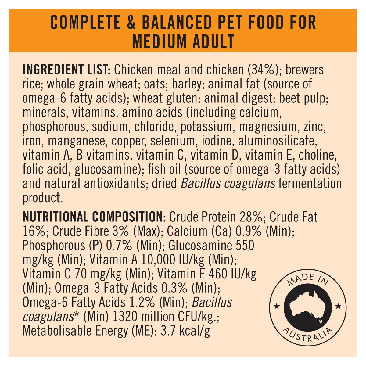 Pro Plan Medium Breed Adult Chicken Formula with Probiotics - PetPost Australia