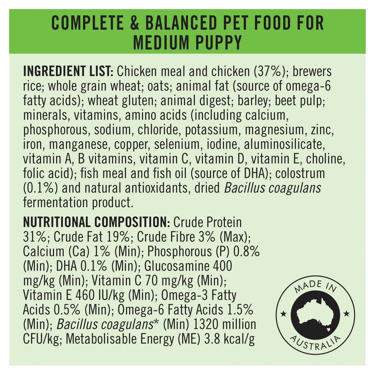 Pro Plan Medium Puppy Chicken Formula with Colostrum & Probiotic - PetPost Australia
