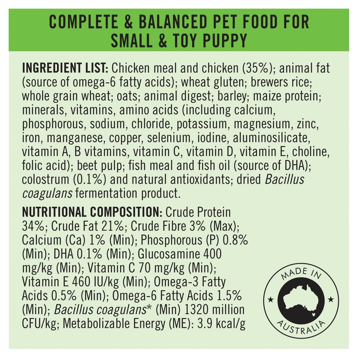 Pro Plan Small/Toy Puppy Chicken Formula with Colostrum & Probiotics - PetPost Australia