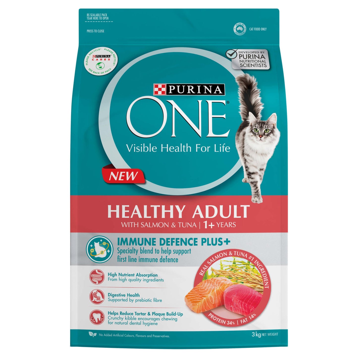 Purina One Adult Salmon and Tuna Dry Cat Food 3Kg - PetPost Australia