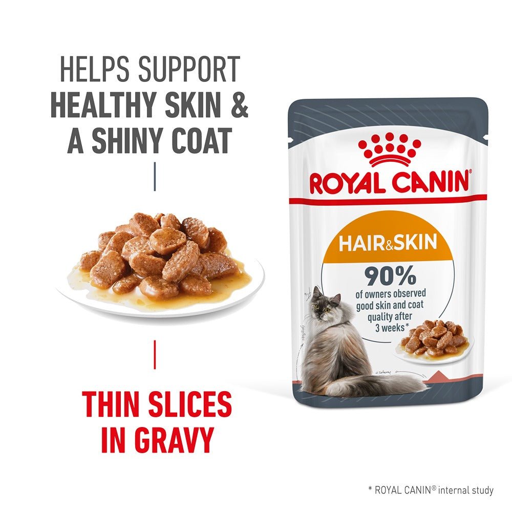 Royal Canin Hair & Skin Gravy Adult Wet Cat Food 85g - PetPost Australia
