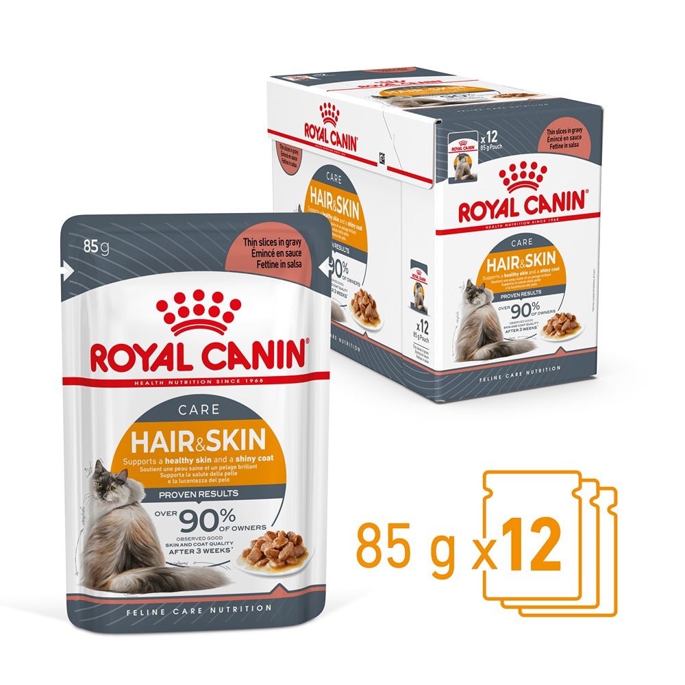 Royal Canin Hair & Skin Gravy Adult Wet Cat Food 85g - PetPost Australia