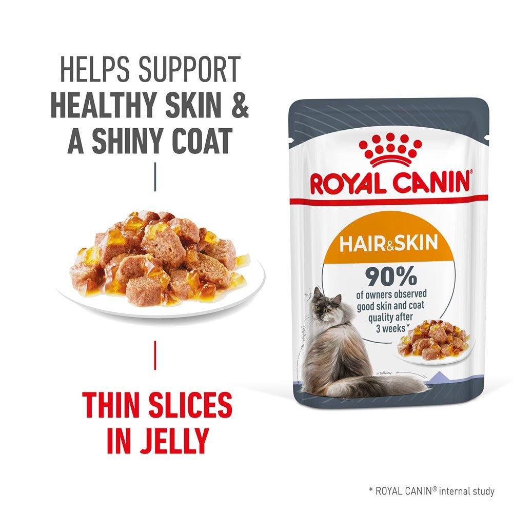 Royal Canin Hair & Skin Jelly Adult Wet Cat Food 85g - PetPost Australia