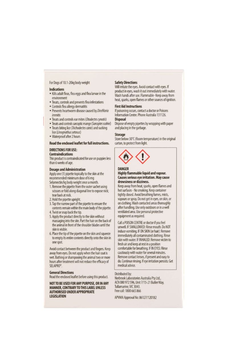 Selapro Flea & Worming Spot On Treatment 10.1-20kg Dog - PetPost Australia