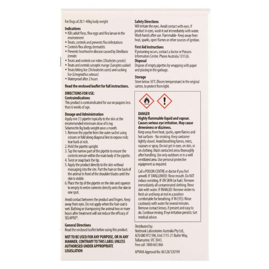 Selapro Flea & Worming Spot On Treatment 20.1-40kg Dog - PetPost Australia