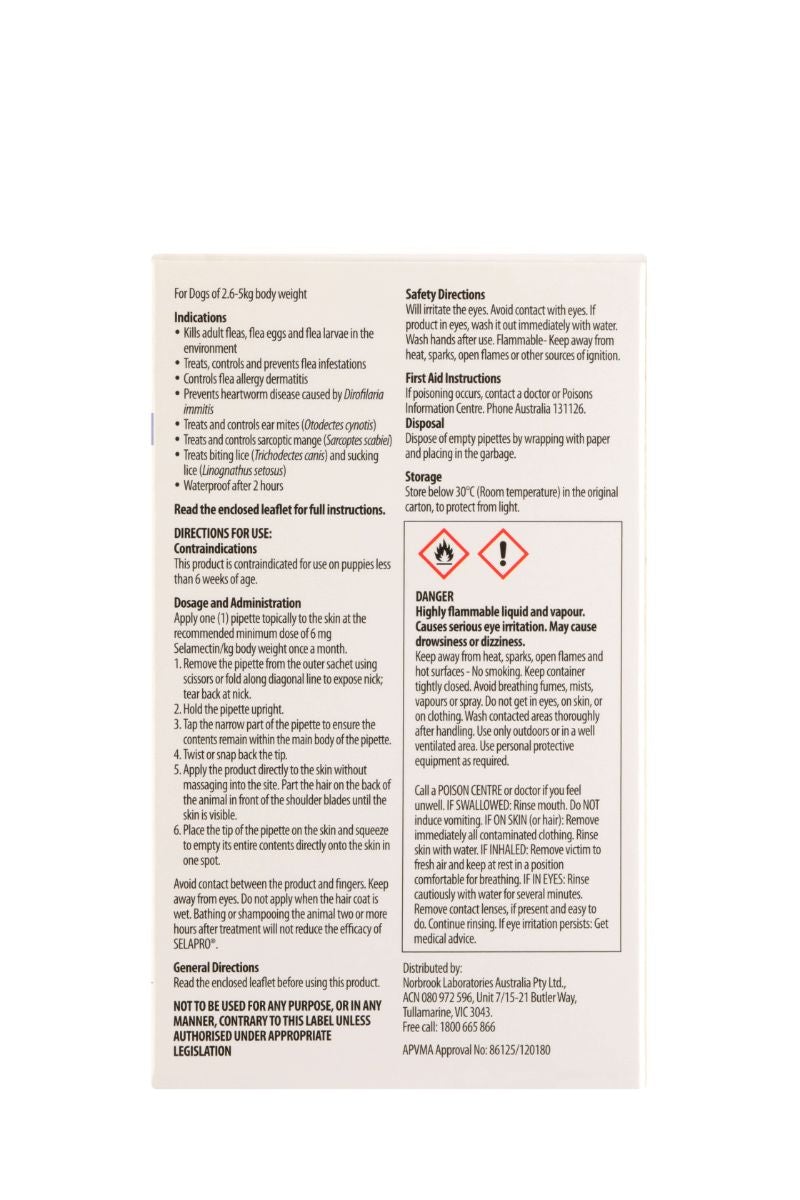 Selapro Flea & Worming Spot On Treatment 2.6-5kg Dog - PetPost Australia