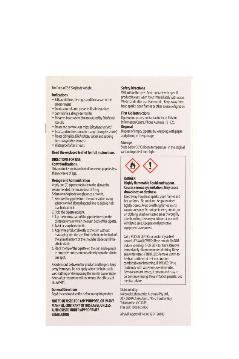 Selapro Flea & Worming Spot On Treatment 2.6-5kg Dog - PetPost Australia