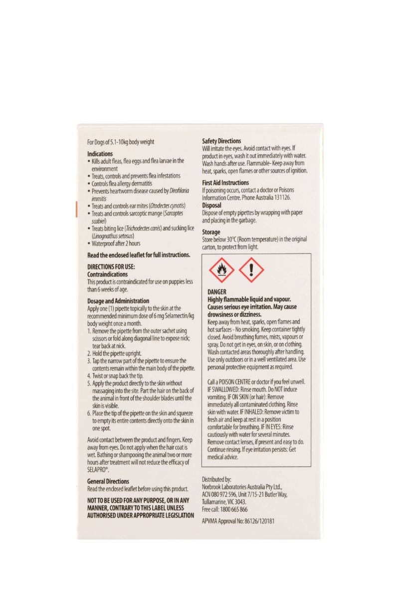 Selapro Flea & Worming Spot On Treatment 5.1-10kg Dog - PetPost Australia