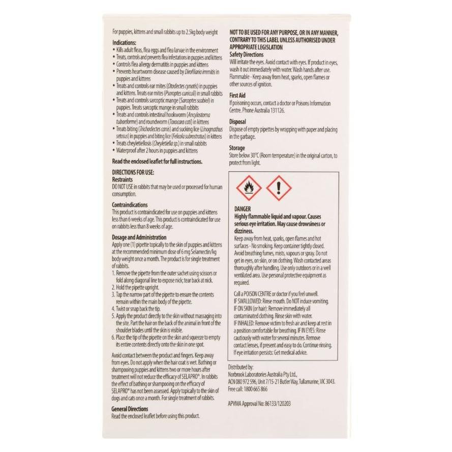 Selapro Spot On Treatment <2.5kg Kitten & Puppy - PetPost Australia