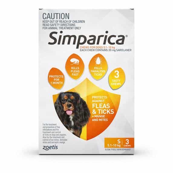 Simparica Flea, Tick & Mite Treatment 5.1-10kg Dog - PetPost Australia