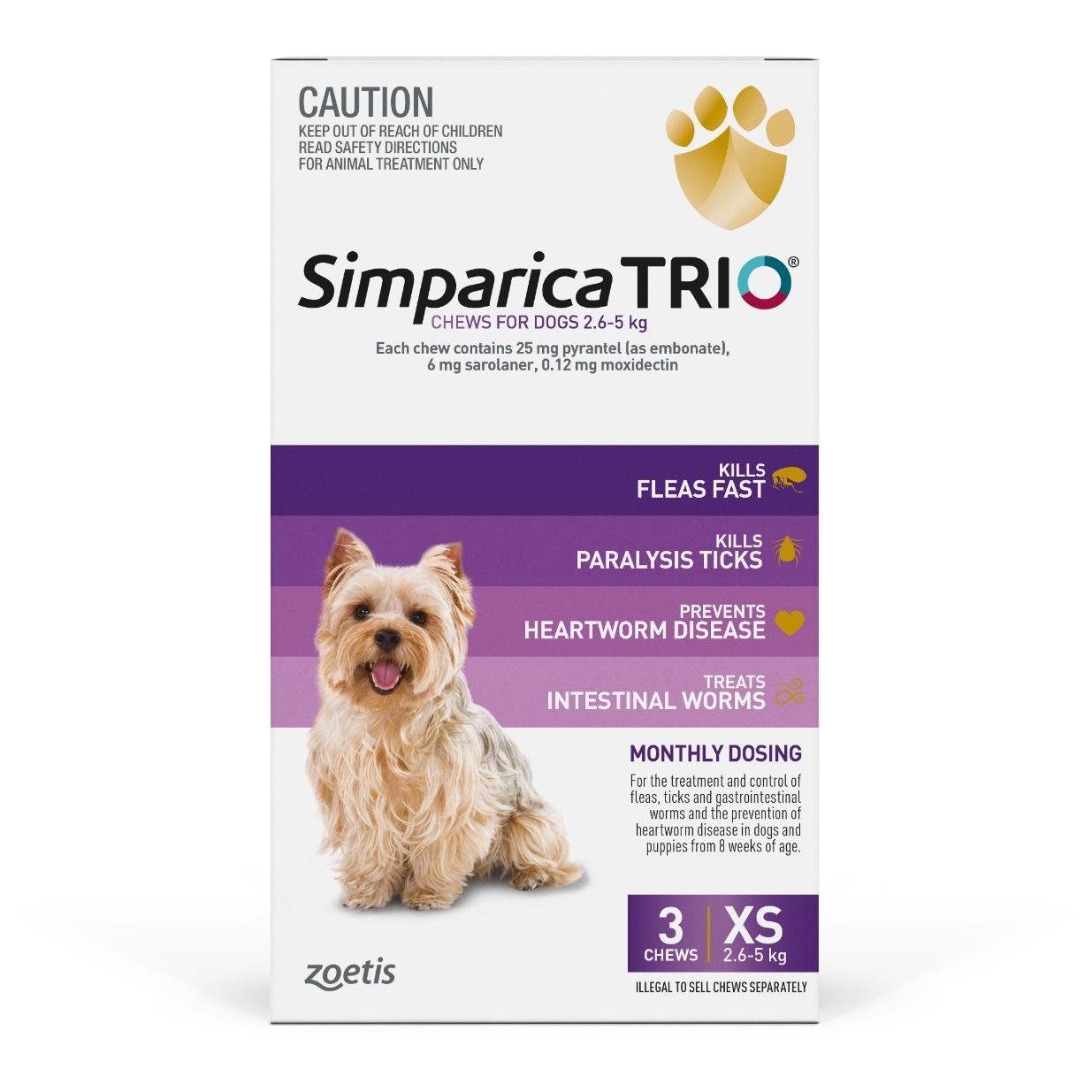 Simparica Trio Purple Flea, Tick & Worm Chews 2.6-5kg Dog 3pk - PetPost Australia