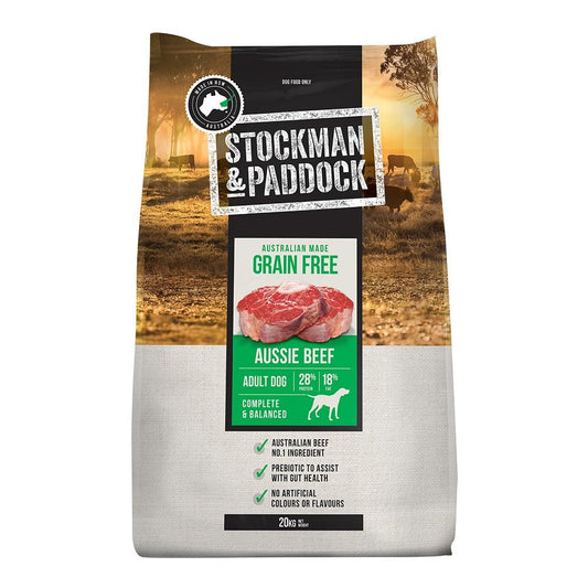 Stockman & Paddock Grain Free Aussie Beef Adult Dog Dry Dog Food 20kg - PetPost Australia