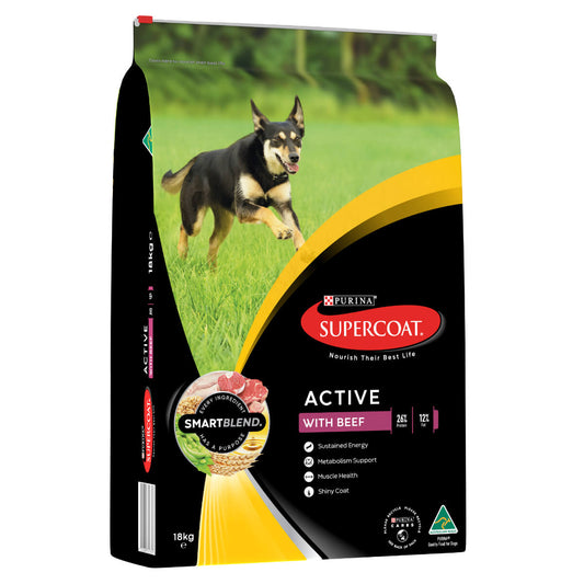 Supercoat Active Adult Beef Dry Dog Food 18kg - PetPost Australia