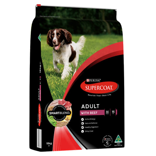Supercoat Adult Beef Dry Dog Food 18kg - PetPost Australia