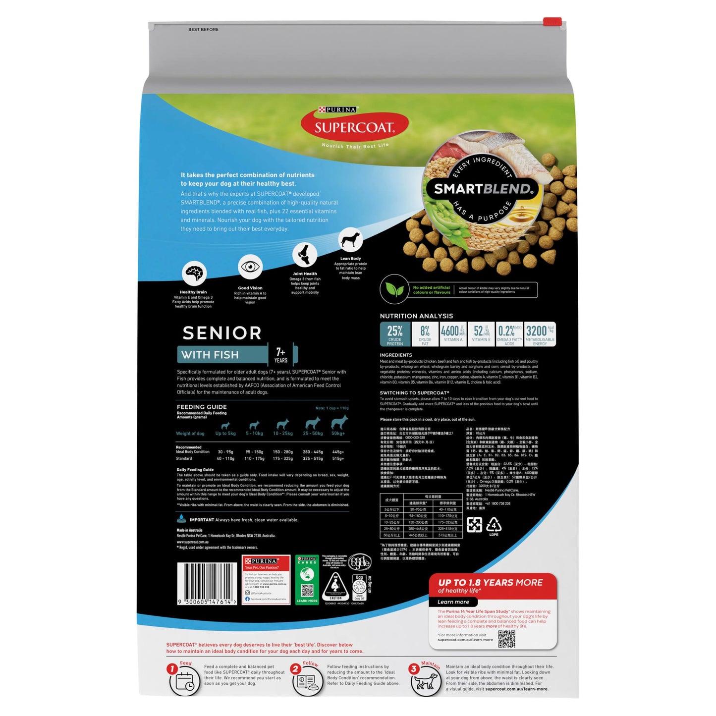 Supercoat Senior Fish Dry Dog Food 18kg - PetPost Australia