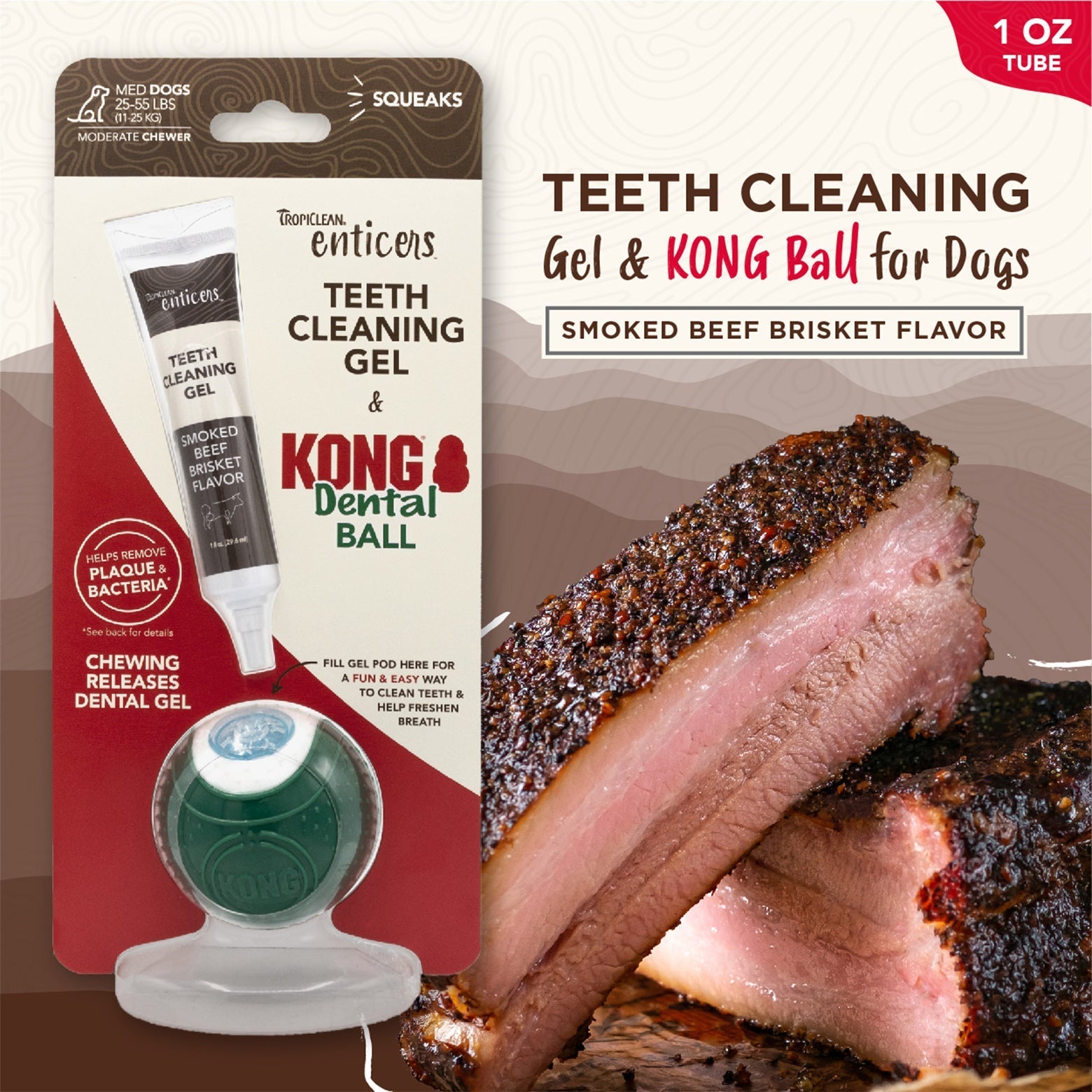 TropiClean Enticers Kong Dental Ball & Smoked Beef Brisket Gel - PetPost Australia