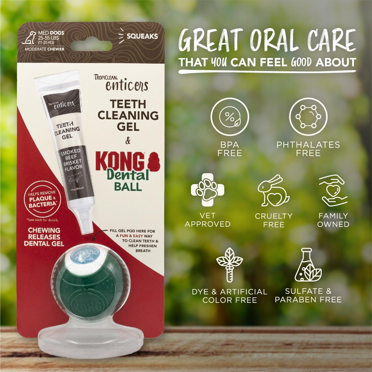 TropiClean Enticers Kong Dental Ball & Smoked Beef Brisket Gel - PetPost Australia