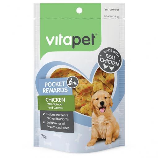 VitaPet Pocket Rewards Chicken & Vegetable Bones Dog Treats 70g - PetPost Australia