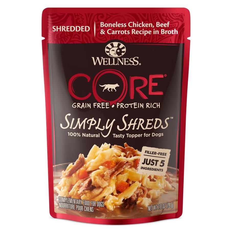 Wellness Core Simply Shreds Chicken, Beef & Carrots Wet Dog Food 79g - PetPost Australia