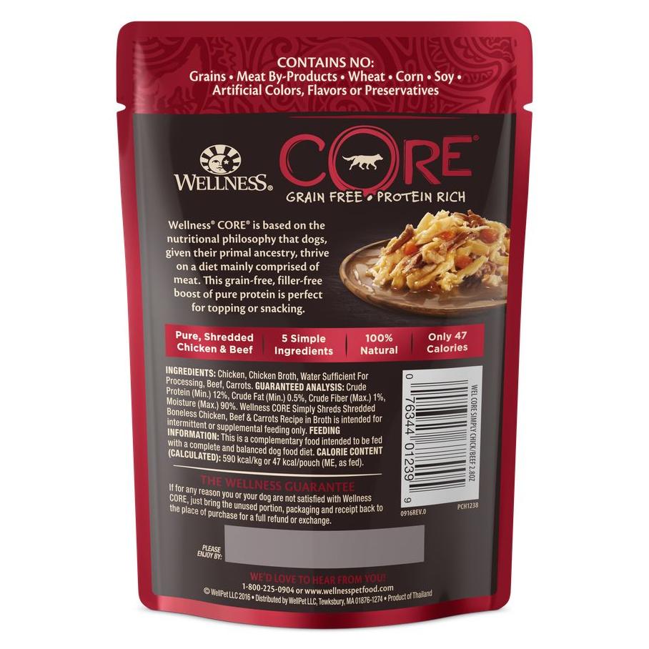 Wellness Core Simply Shreds Chicken, Beef & Carrots Wet Dog Food 79g - PetPost Australia