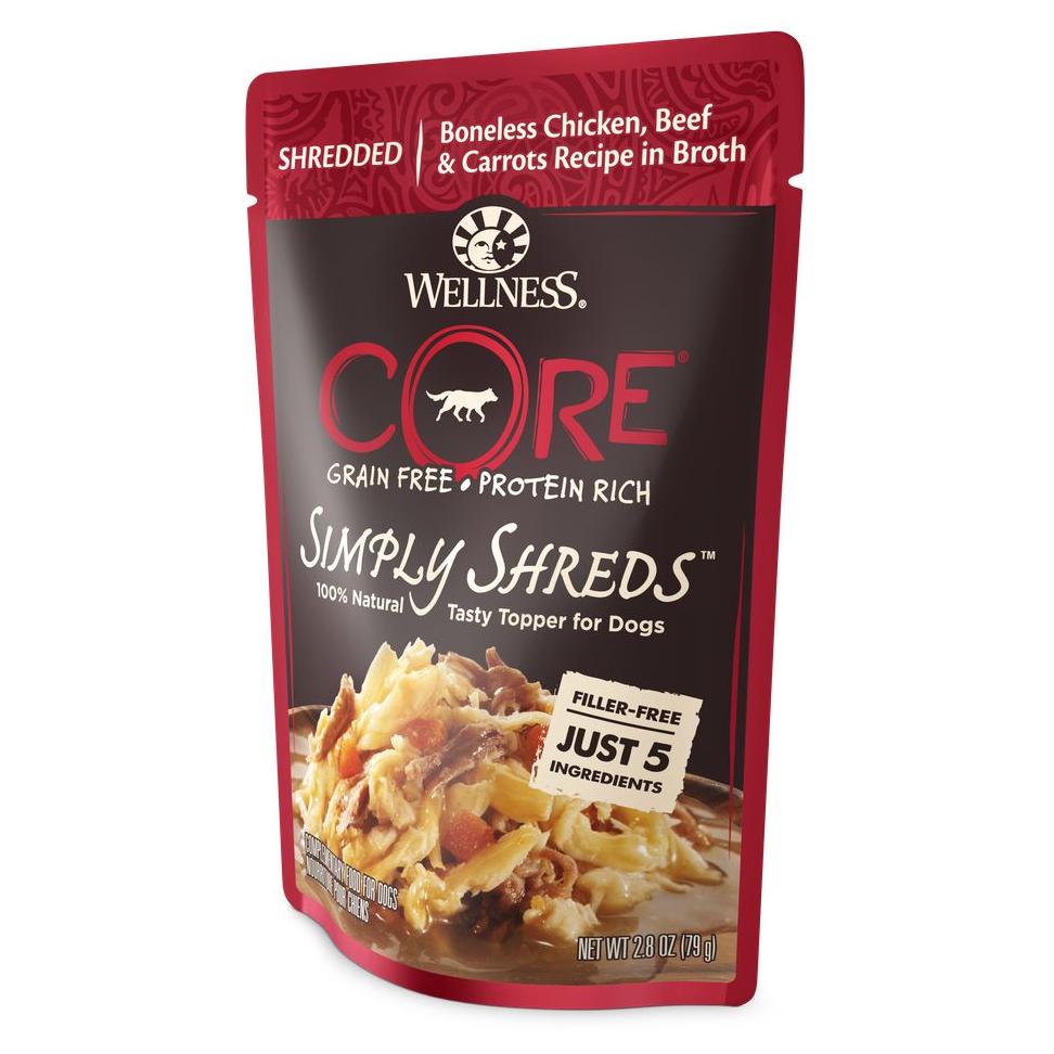 Wellness Core Simply Shreds Chicken, Beef & Carrots Wet Dog Food 79g - PetPost Australia