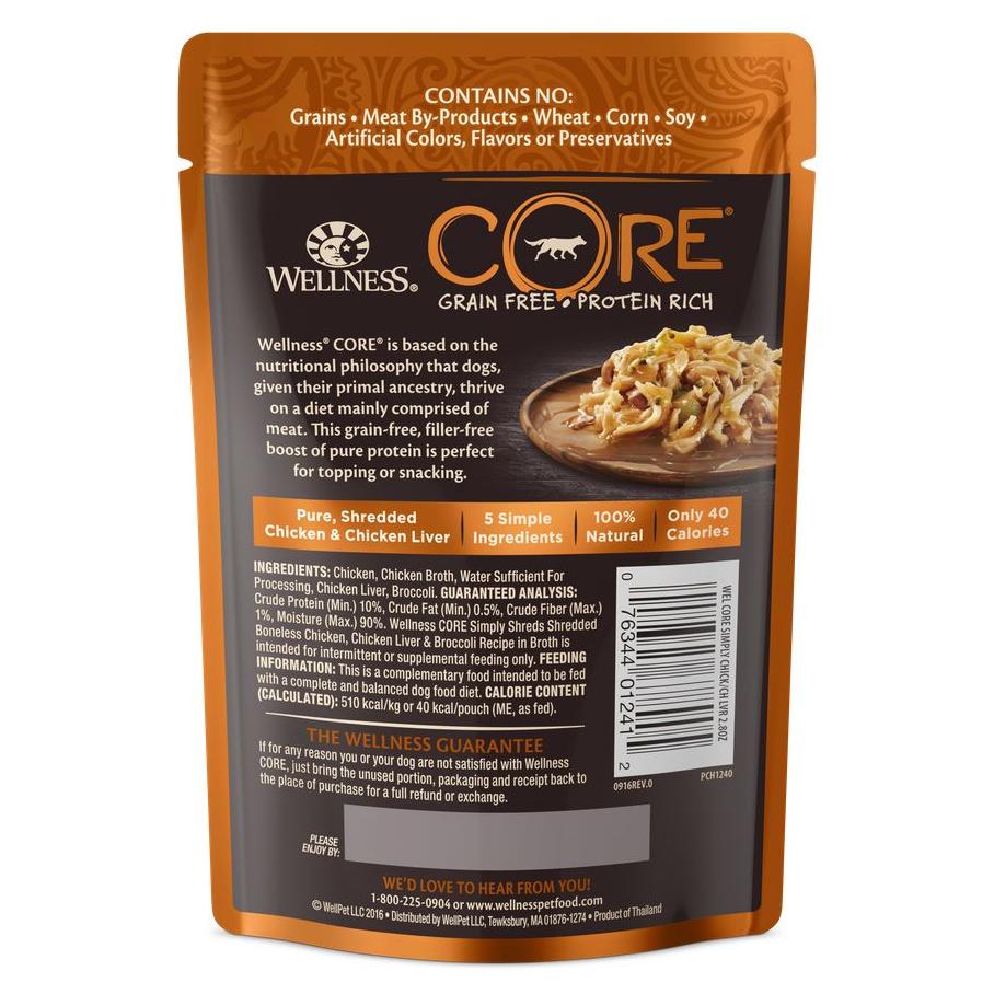 Wellness Core Simply Shreds Chicken, Chicken Liver & Broccoli Wet Dog Food 79g - PetPost Australia